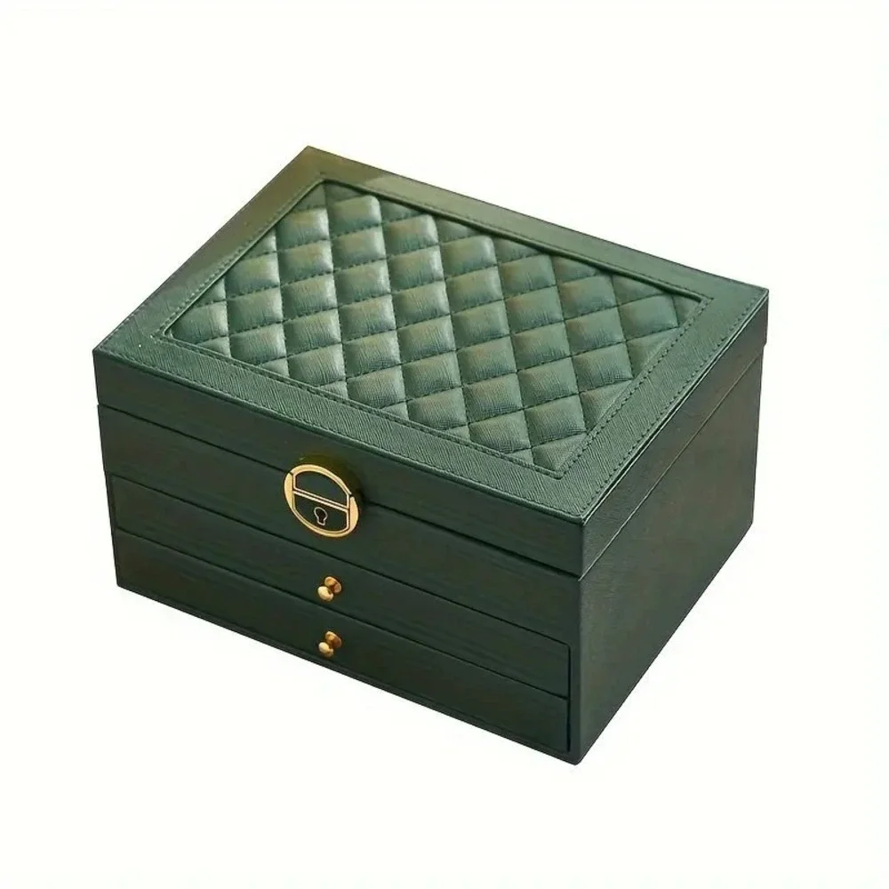 3 Layer PU Leather Soft‎ Lining Jewelry Box, Large Organizer for Women Green US